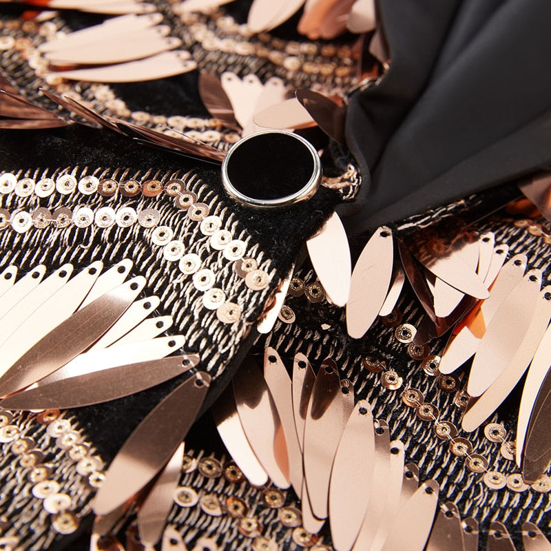 Gold Sequin Single-Breasted Blazer