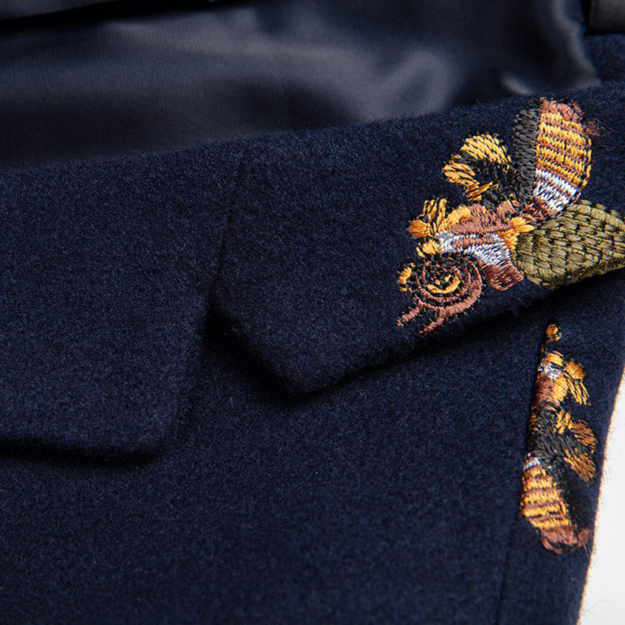 Navy Blue with Bee Embroidery Smart Casual Slim Fit Men Blazer