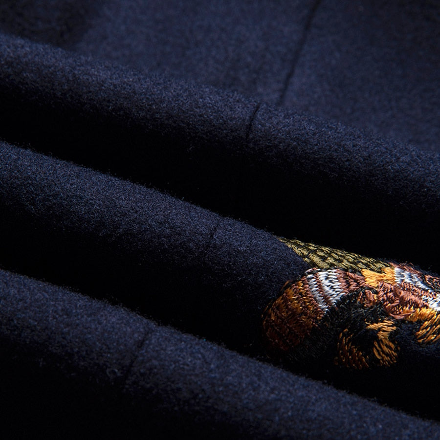 Navy Blue with Bee Embroidery Smart Casual Slim Fit Men Blazer