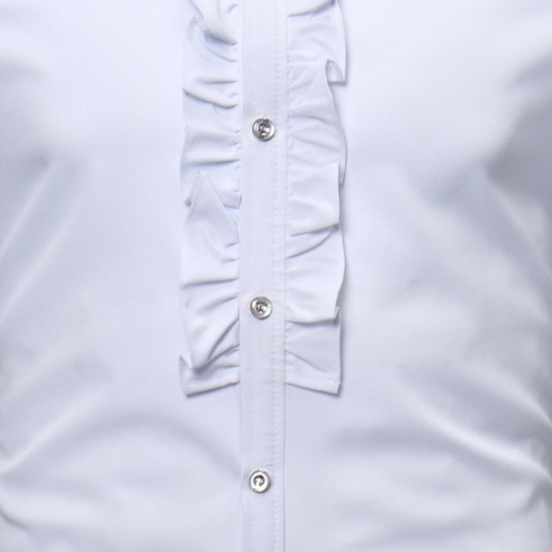 Middle Ruffle Dress Stand Collar Shirts