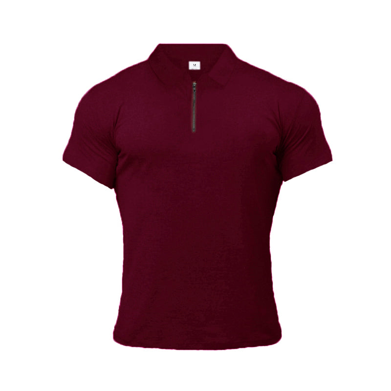 Solid Color Zippered Collar Men Polo Shirt