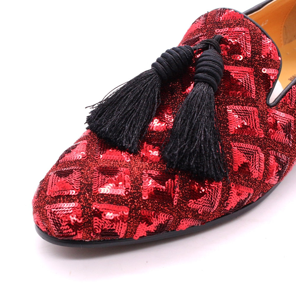Big Tasseled Men Sequins Loafer Shoe