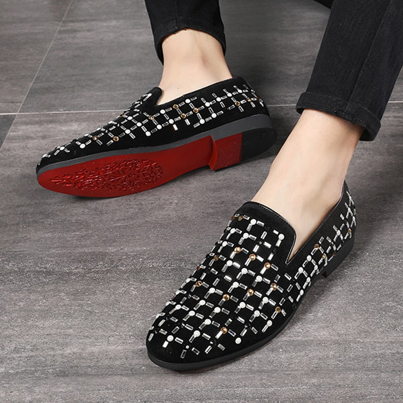 Casual Sequin Rhinestone Driving Breathable Men Loafers Shoes