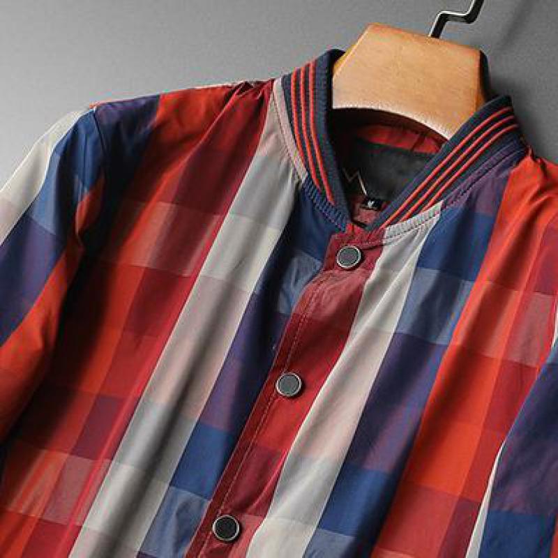 Red Plaids Stand Collar Jacket