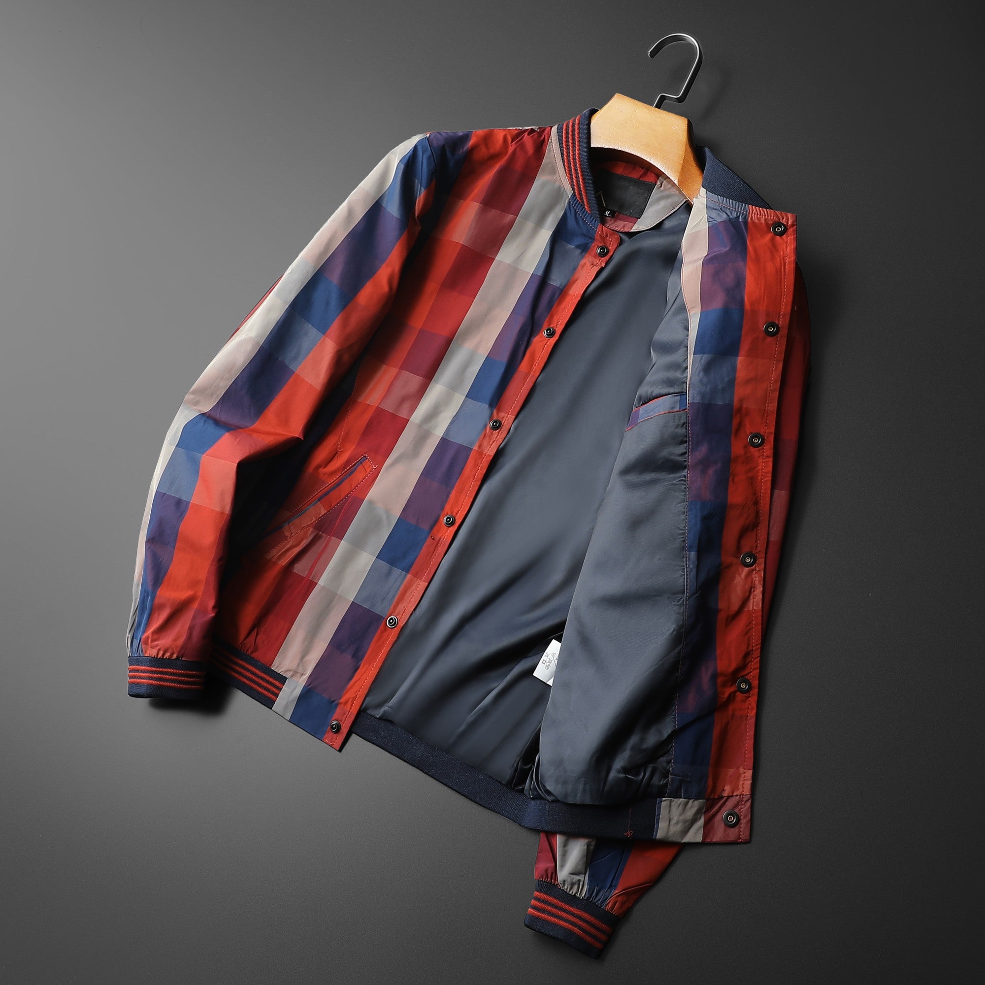 Red Plaids Stand Collar Jacket