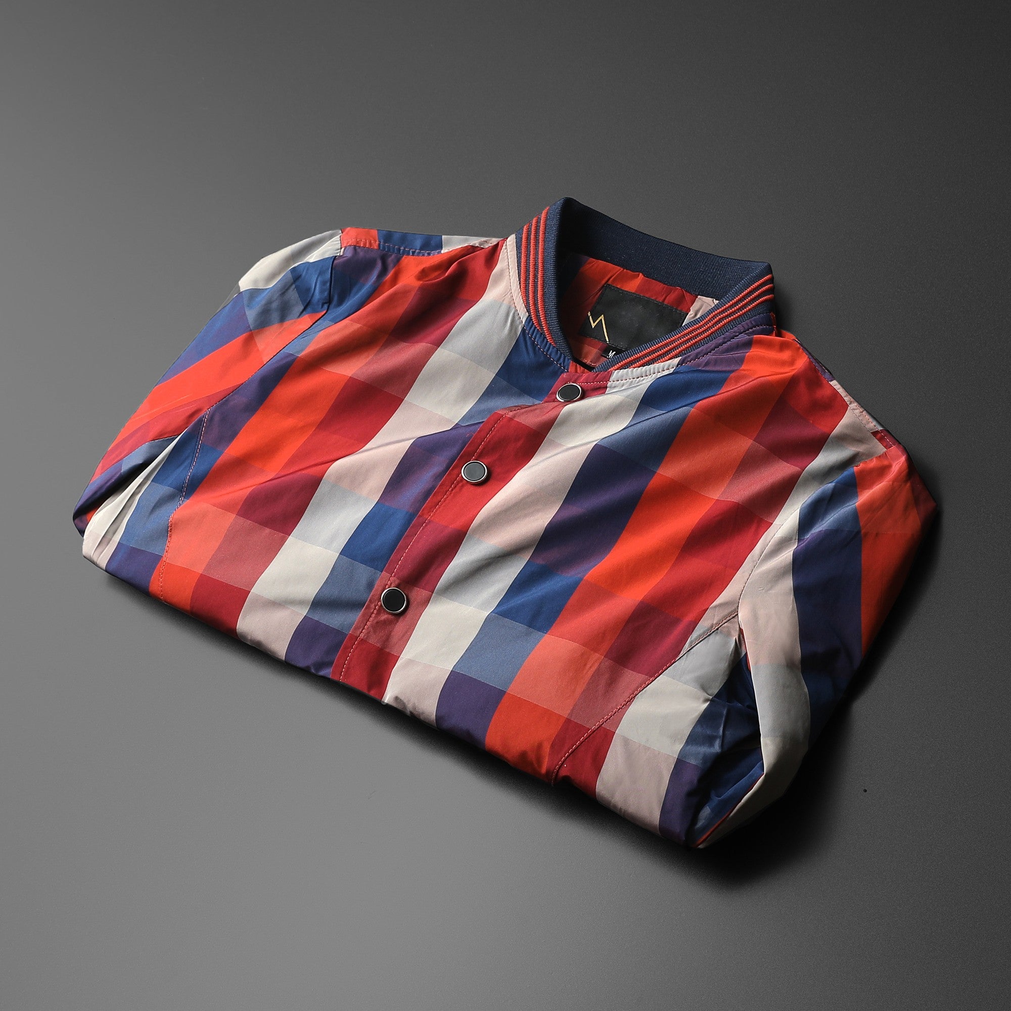 Red Plaids Stand Collar Jacket