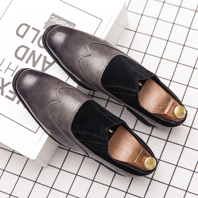 Zapatos Oxford de piel sintética con combinación de terciopelo para hombre