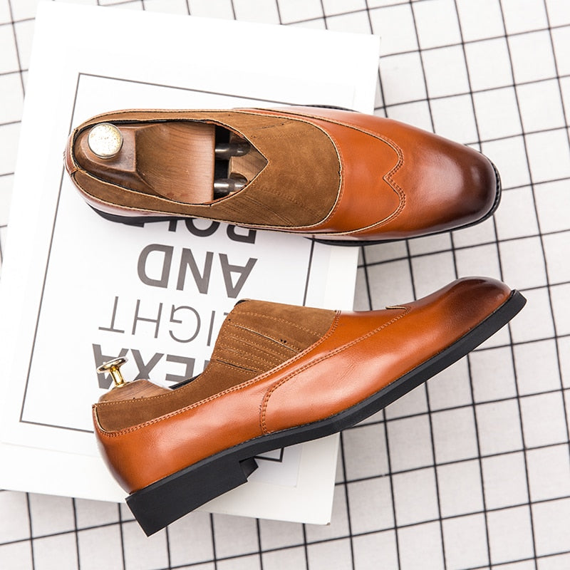 Zapatos Oxford de piel sintética con combinación de terciopelo para hombre