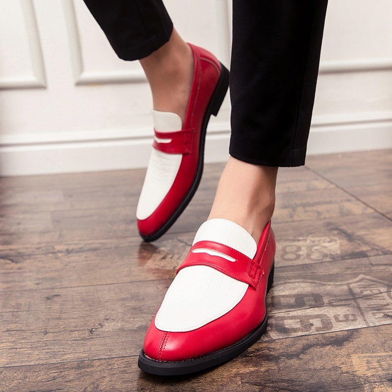 Zapatos de hombre de estilo sin cordones de cuero PU con vestido Pop de colores dobles