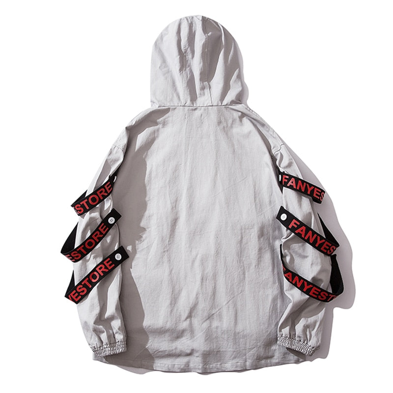 Chaqueta cortavientos para hombre con detalle de mangas con cintas y múltiples bolsillos