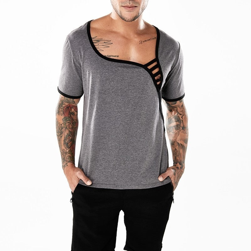 Low Neck Splice Net Summer Style Men T-Shirt