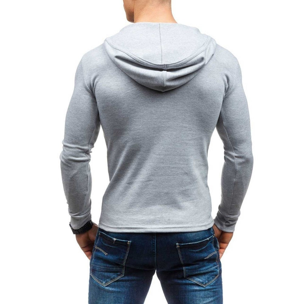 Basic O Neck Men Hooded Slim Long Sleeves T-Shirt - FanFreakz