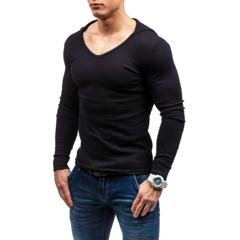 Basic O Neck Men Hooded Slim Long Sleeves T-Shirt - FanFreakz