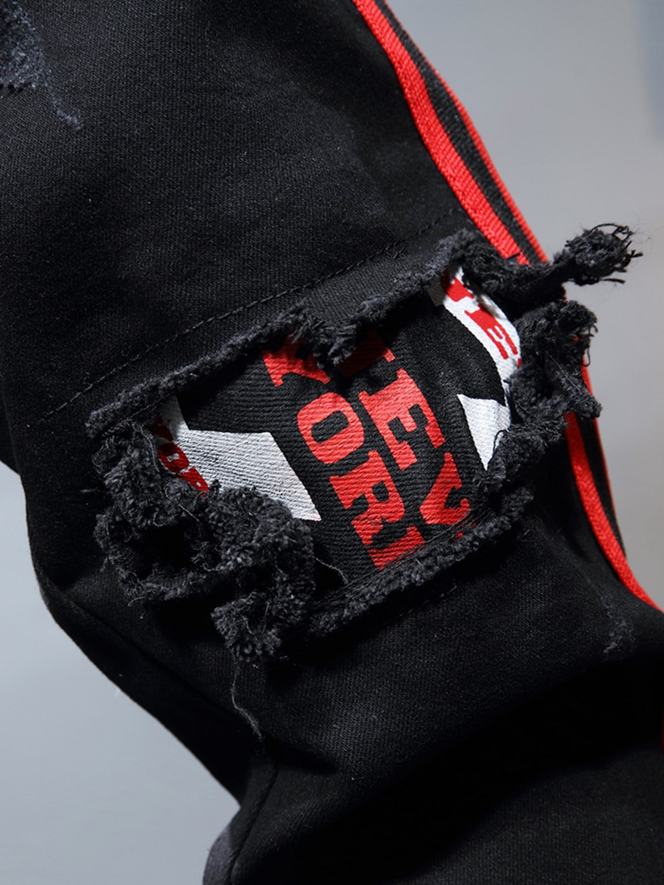 Ripped Denim Letter Slim Fit Jeans