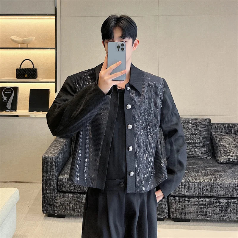Patchwork Sequin Design Ruffian Short Jacket