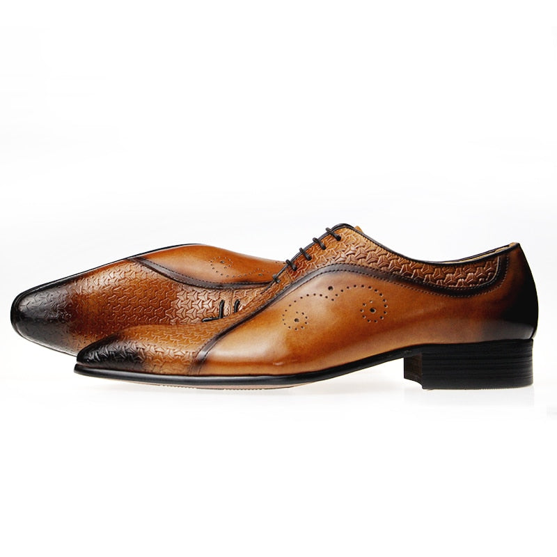Unique Triangle Print Genuine Leather Oxford Shoes