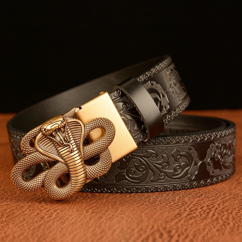 Golden Cobra Buckle Split Leather Belt