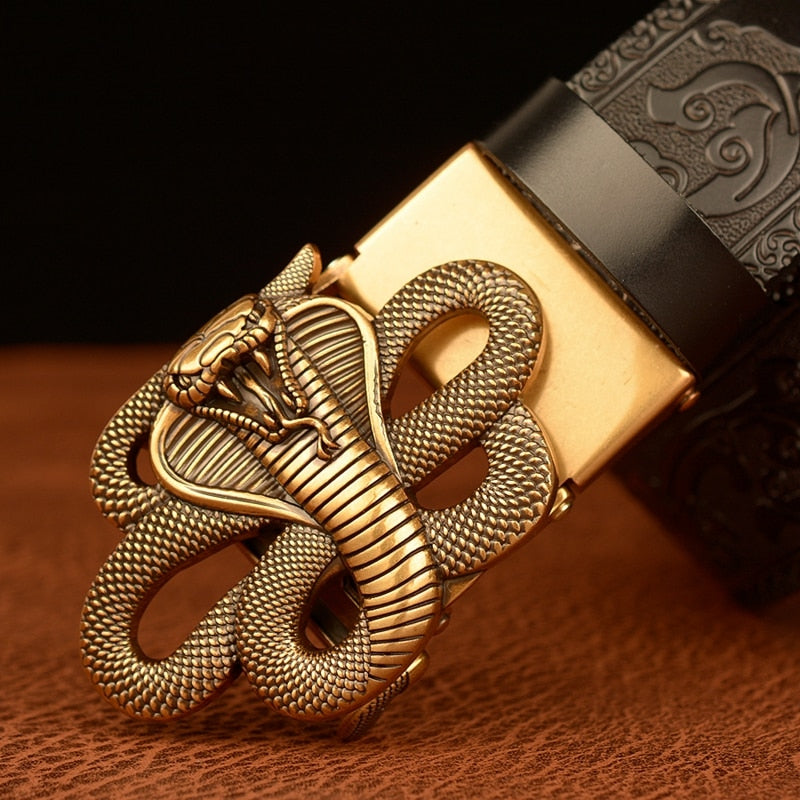 Golden Cobra Buckle Split Leather Belt