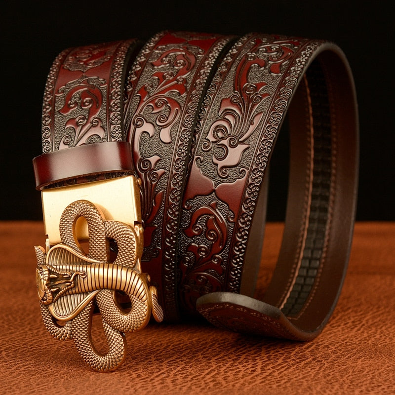 Golden Cobra Buckle Split Leather Belt