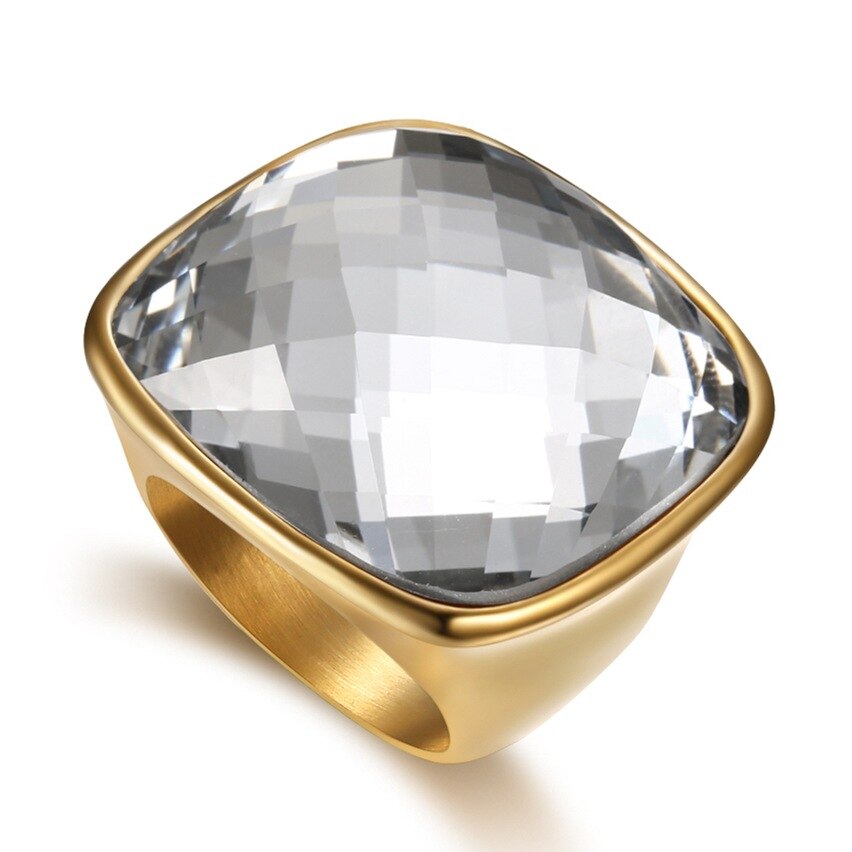 Anillos de moda para hombre de acero titanio con cristales de colores grandes