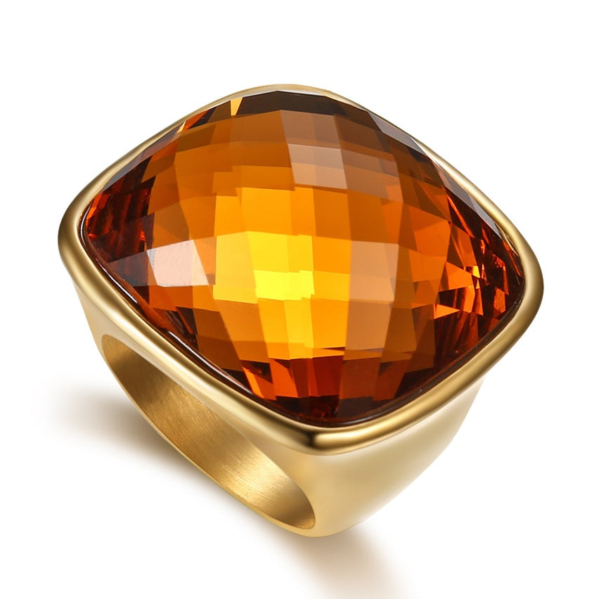 Grandes bagues de mode pour hommes en acier au titane avec cristal coloré