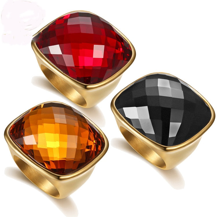 Anillos de moda para hombre de acero titanio con cristales de colores grandes