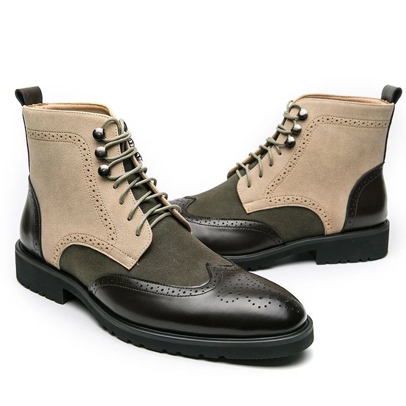 Mix Color Suede Leather Lace-up Martin Boots