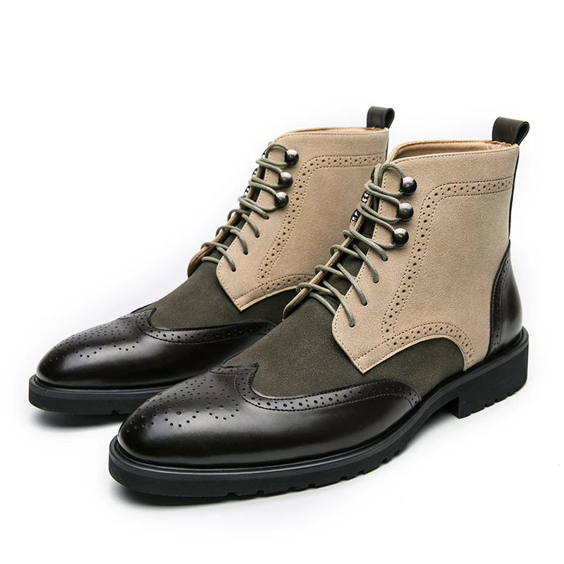Mix Color Suede Leather Lace-up Martin Boots