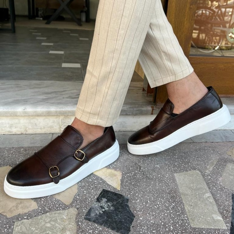 Stylish Double Buckle Slip On Men Shoes