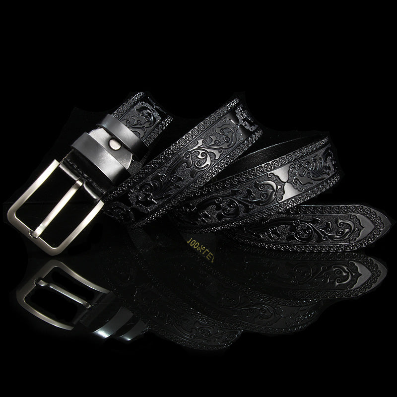 Gothic Style Pop Up Floral Leather Embossed Men Belt - FanFreakz