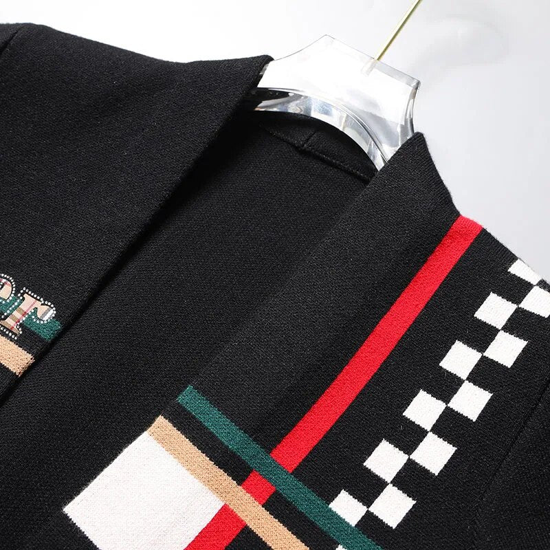 Plaid Checkered Polyester Cardigan