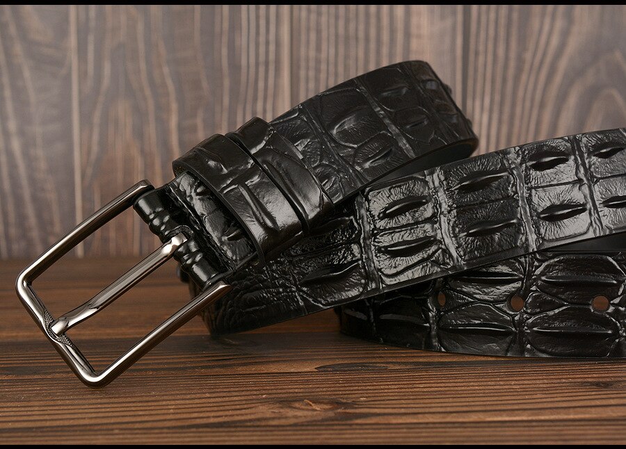 Crocodile Pattern Genuine Leather Pin Belt