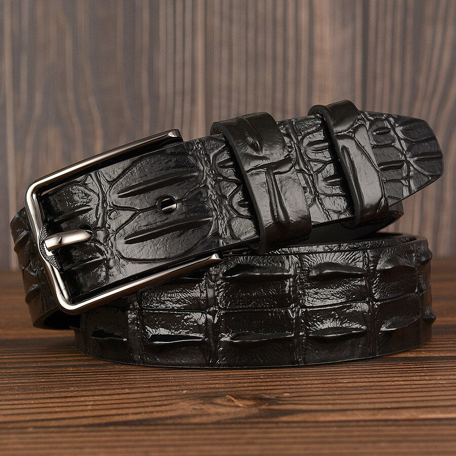 Crocodile Pattern Genuine Leather Pin Belt