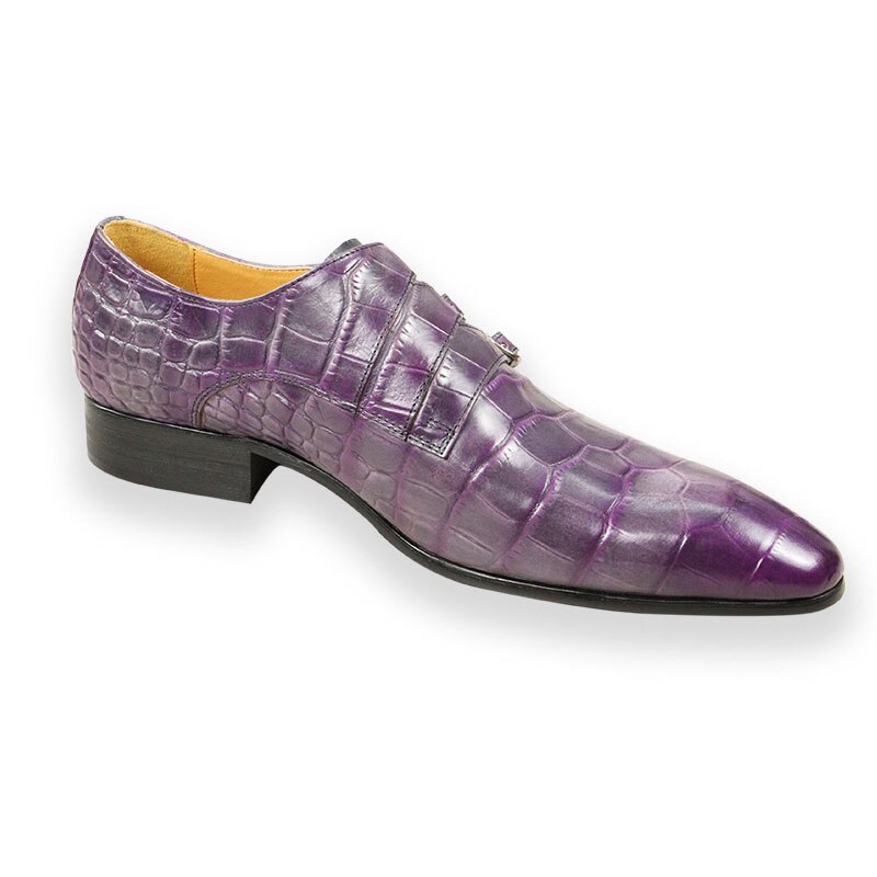 Purple Crocodile Skin Buckle Brogue Shoes