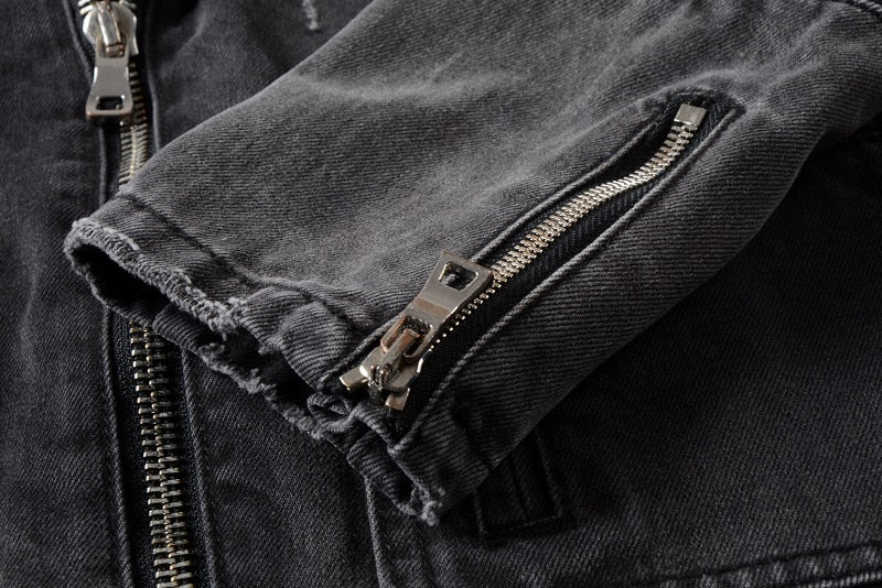 Cool Zippers Highlight Men Biker Denim Jacket - FanFreakz