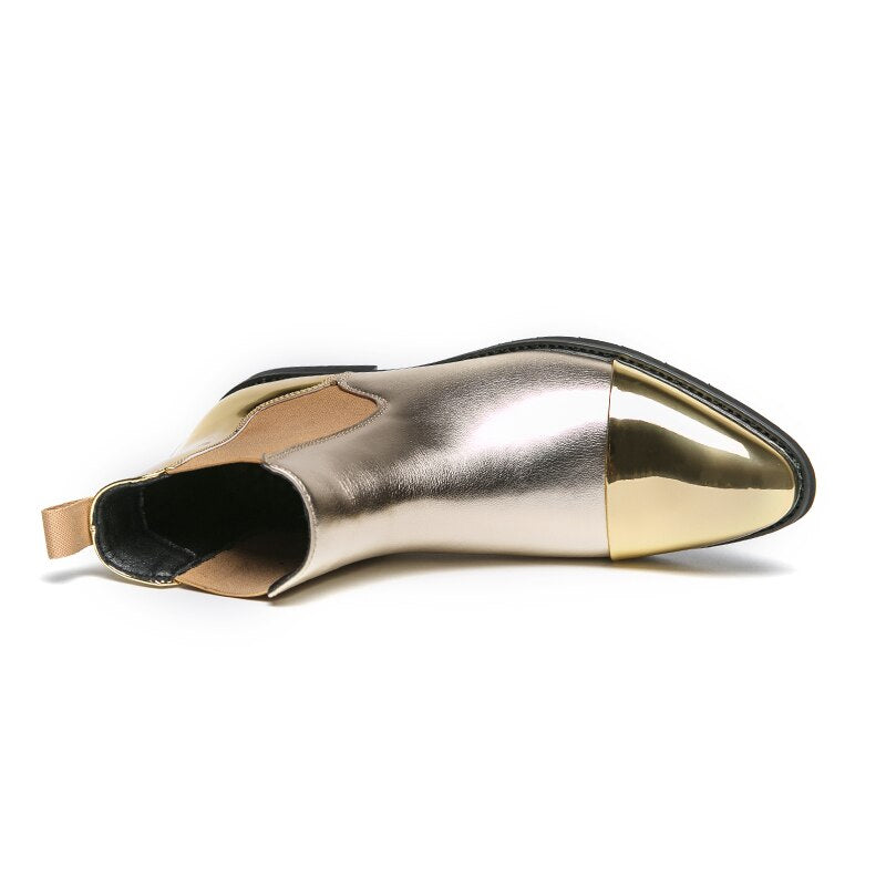 Solid Gleaming Gold Ankle Chelsea Boots