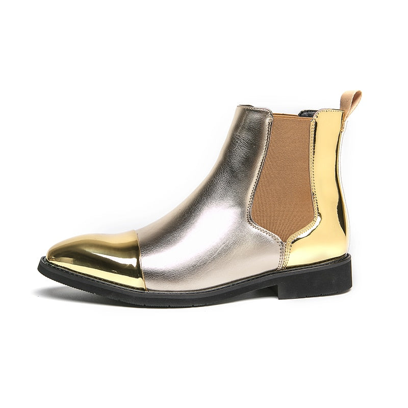 Solid Gleaming Gold Ankle Chelsea Boots