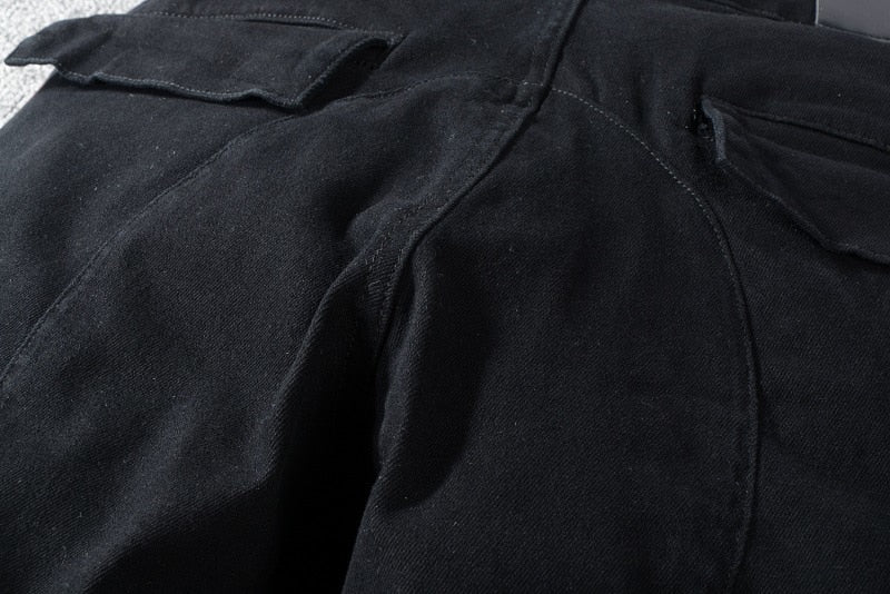 Black with Red Stripes Cargo Style Men Jeans - FanFreakz