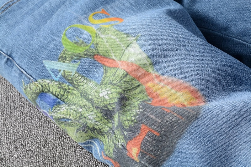 Painted Dragon Slim Fit Bleu Délavé Stretch Style Hommes Jeans