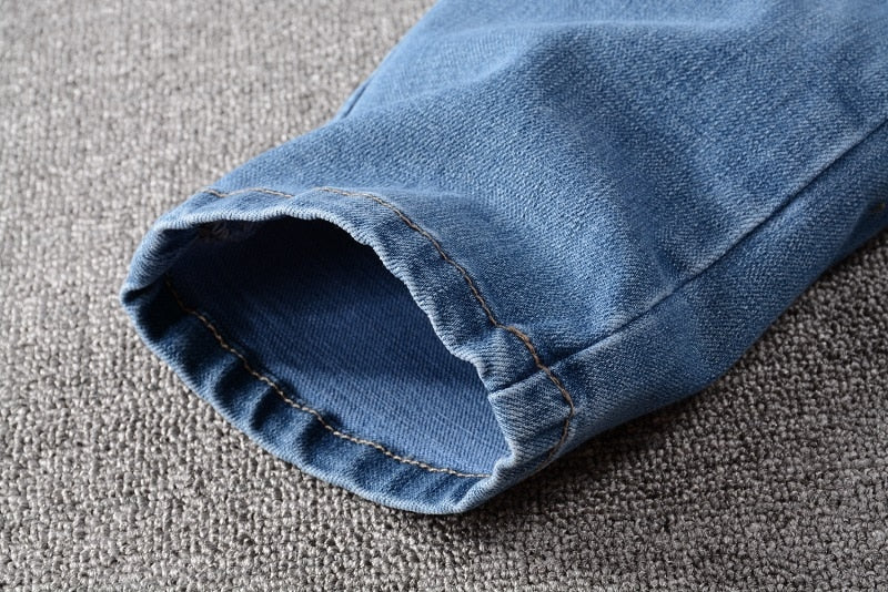 Painted Dragon Slim Fit Bleu Délavé Stretch Style Hommes Jeans