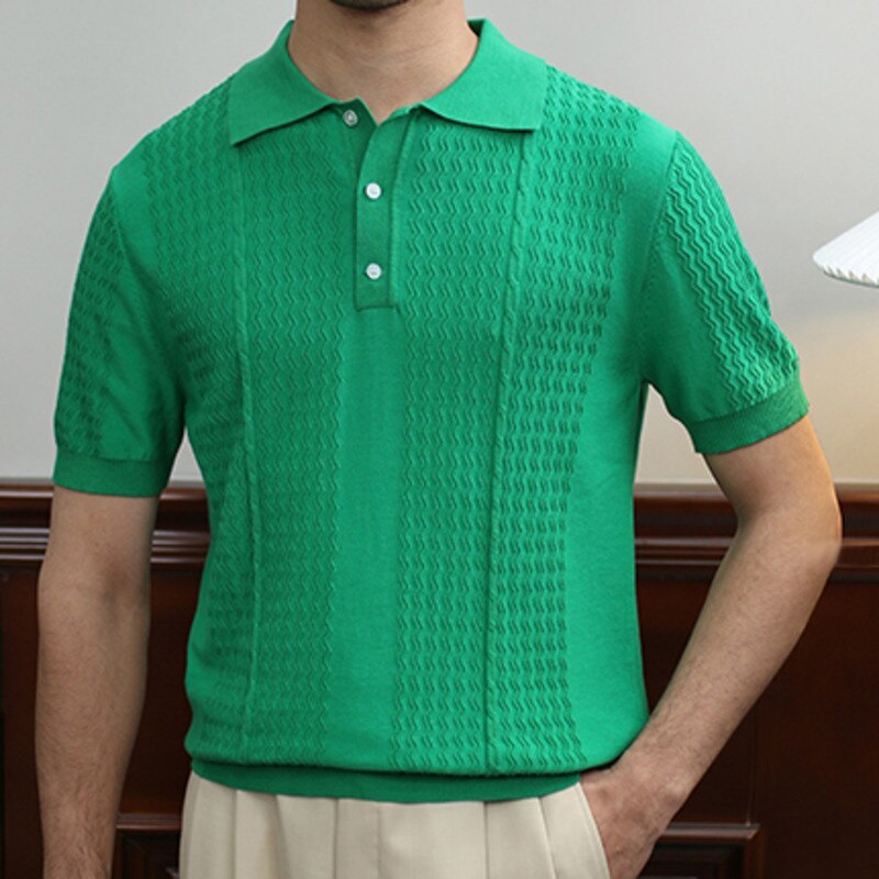Knitted Striped Casual Polo Shirt