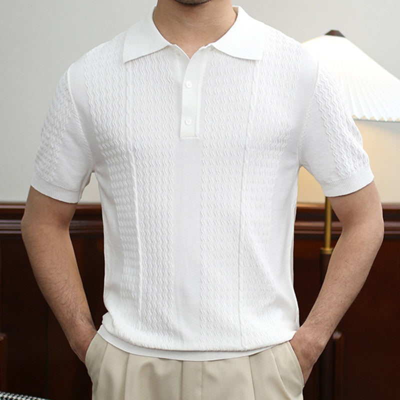 Knitted Striped Casual Polo Shirt