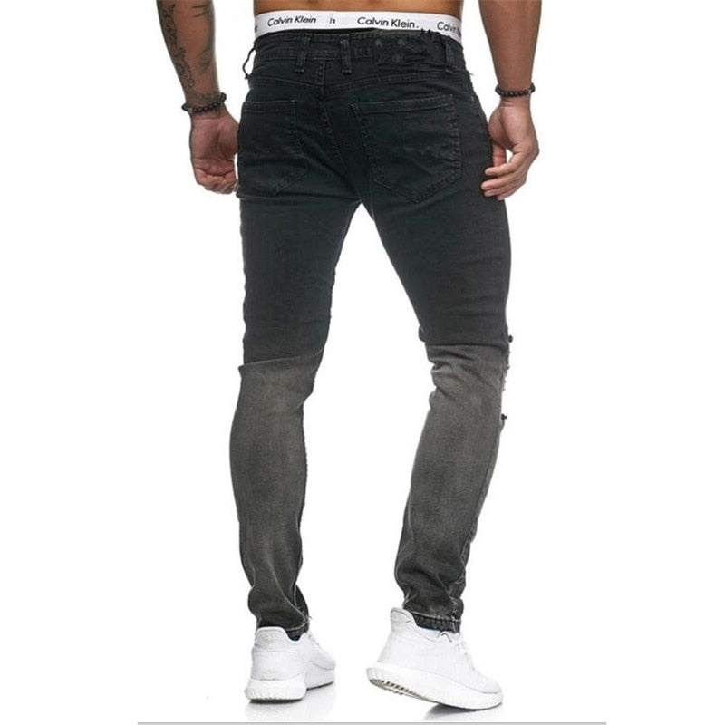 Ripped Knee Skinny Slim Black Grey Casual Men Jeans