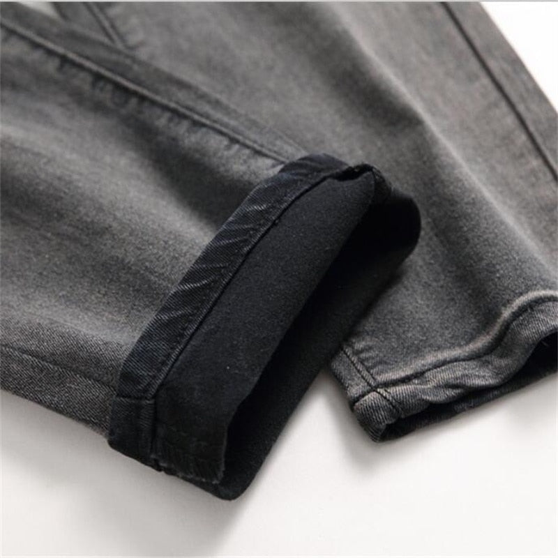 Ripped Knee Skinny Slim Black Grey Casual Men Jeans