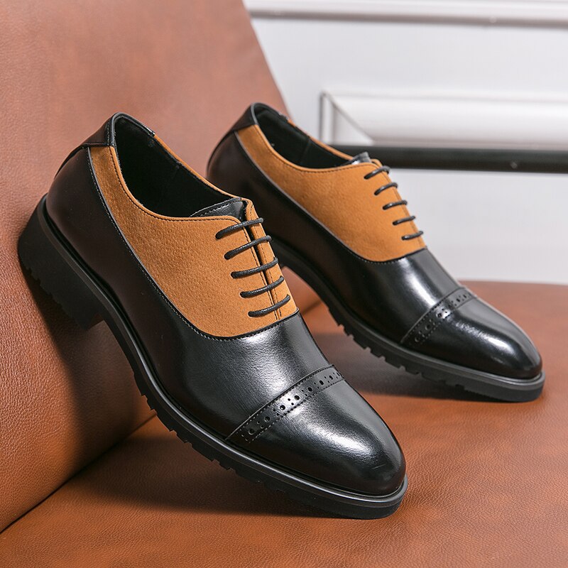 Black Leather Brown Suede Derby Shoes