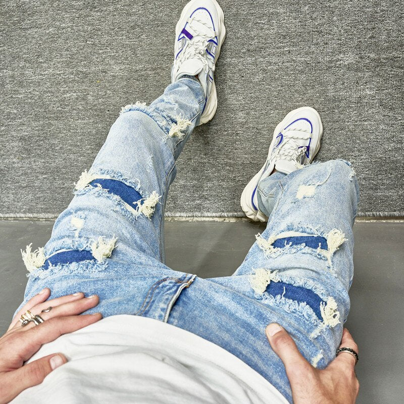 Washed Denim Ripped Blue Jeans