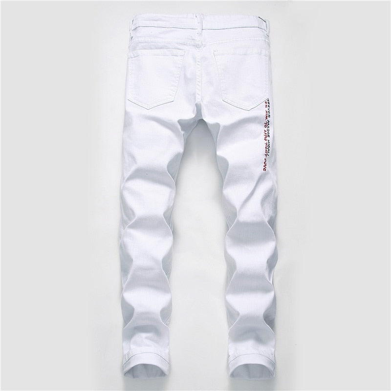 Printed Ripped White Skinny Jeans
