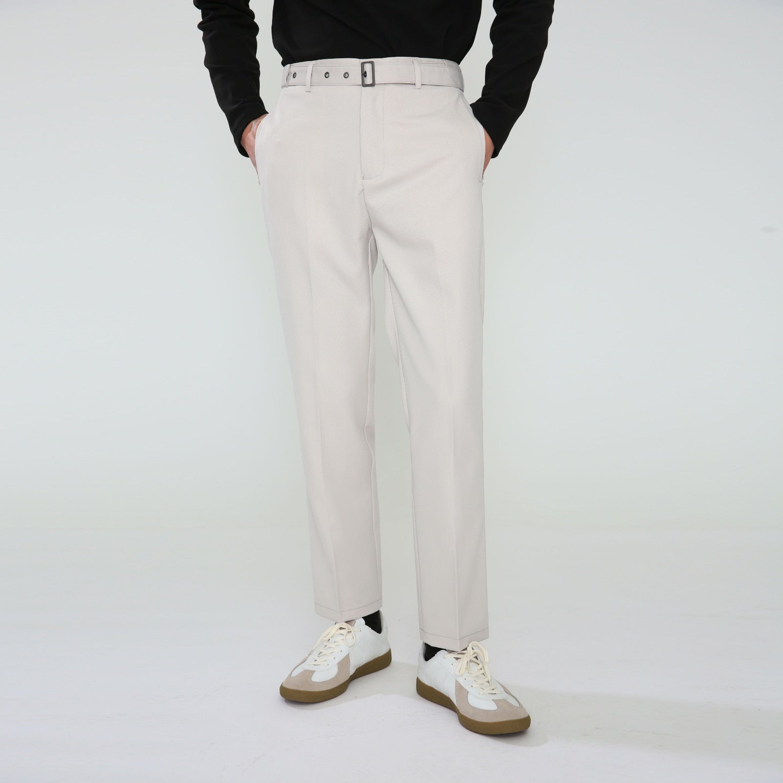 Pantalon vintage uni à devant plat