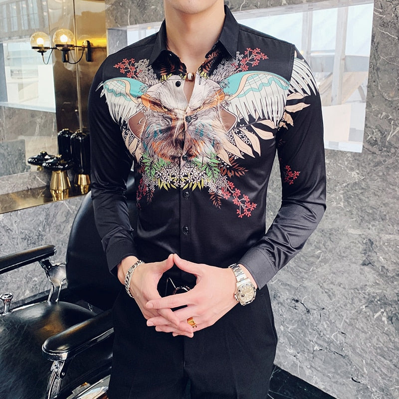 Flying Eagle Printing Chemise à manches longues pour hommes de style coupe ajustée