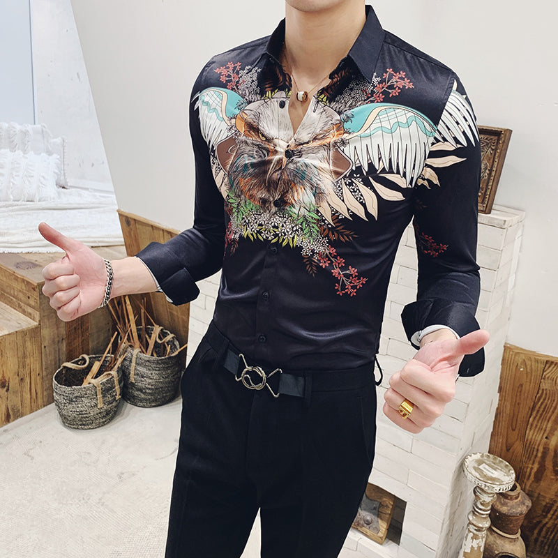 Flying Eagle Printing Chemise à manches longues pour hommes de style coupe ajustée